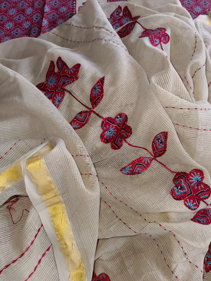 Applique Cotton Maroon Red - Image 2