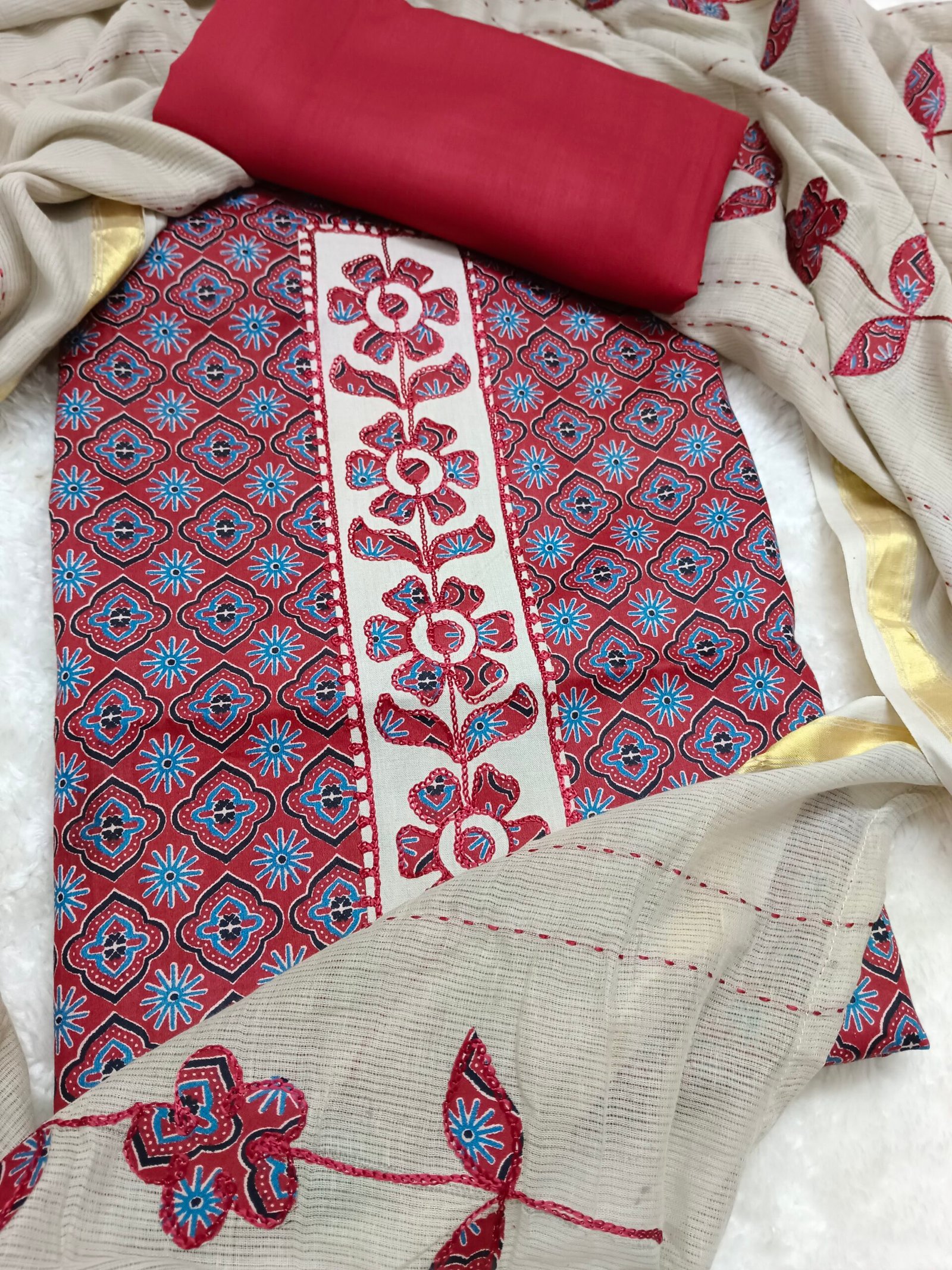 Applique Cotton Maroon Red