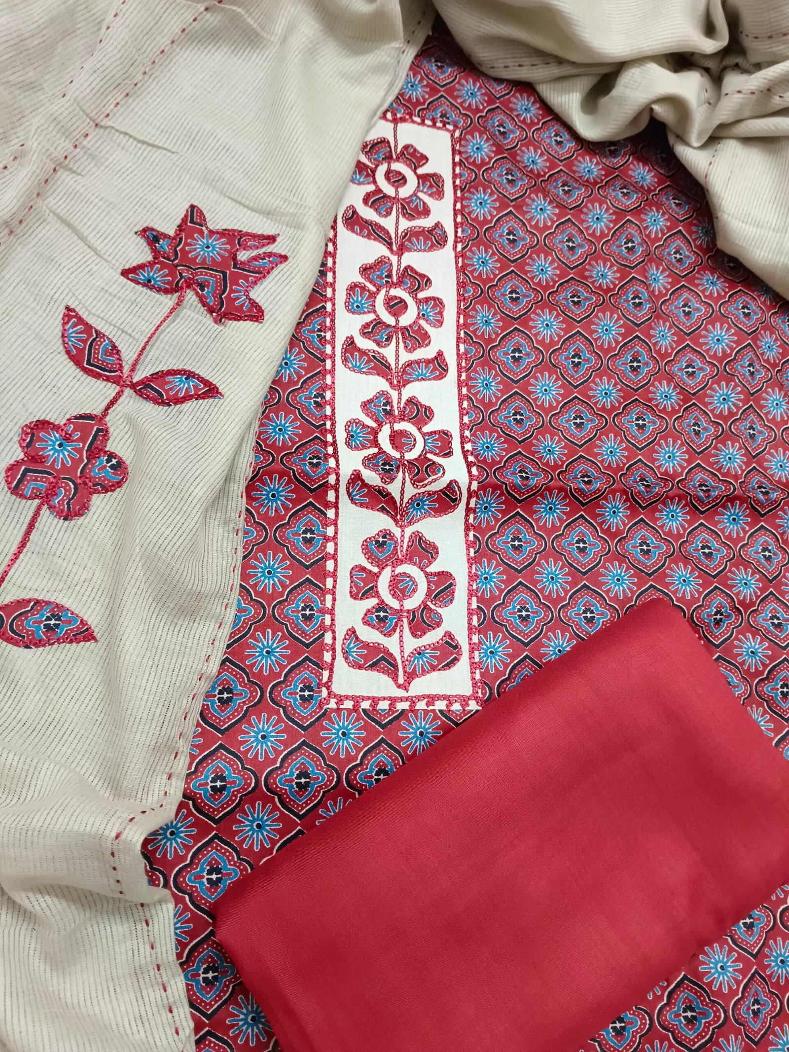 Applique Cotton Maroon Red - Image 3